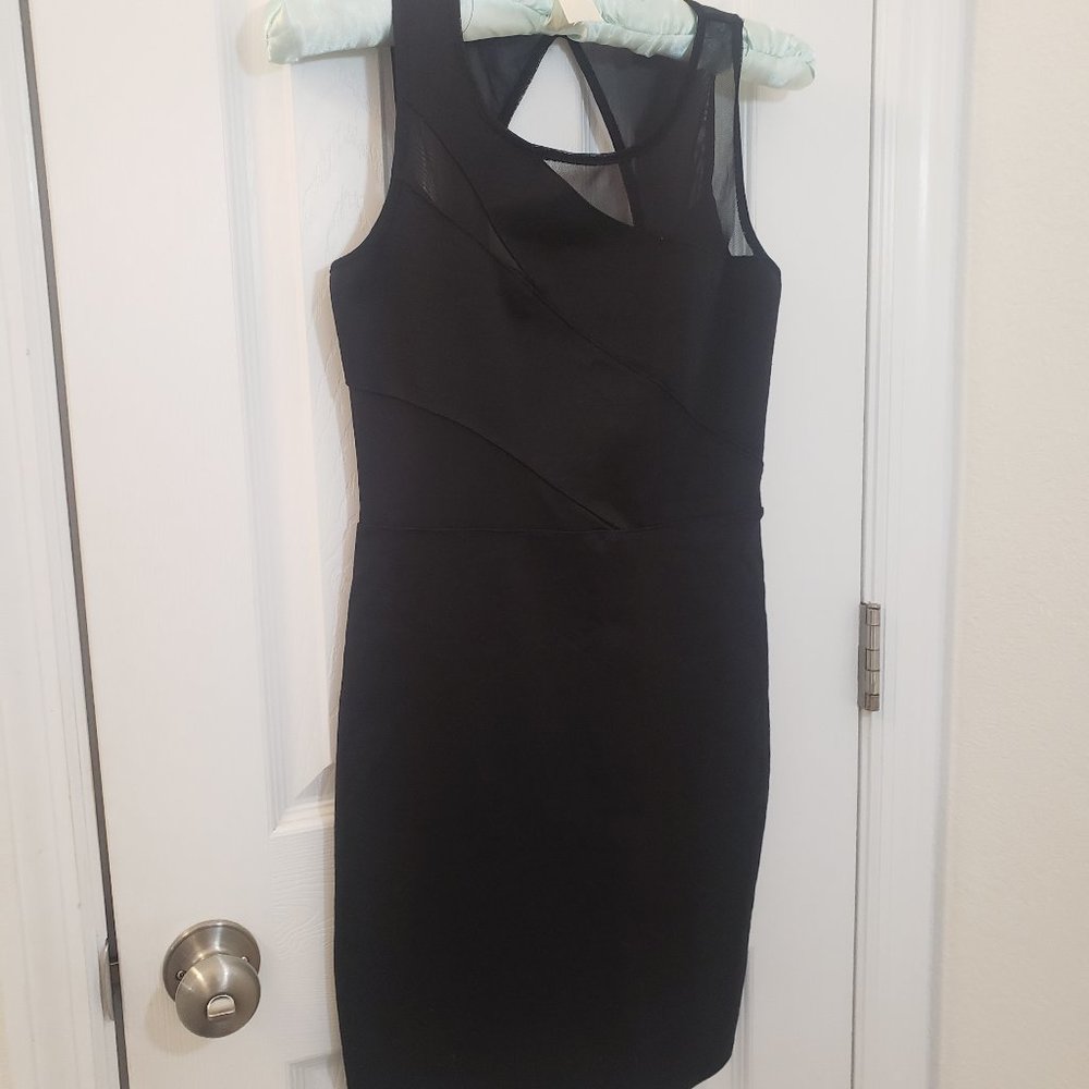 Bodycon Mesh Shoulder Panel Dress Black